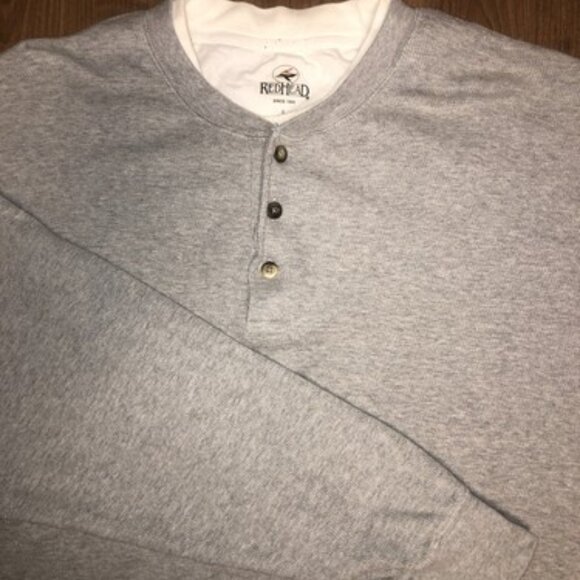 RedHead Long Sleeve Polo Shirt Gray Size Large Casual Thick Warm Pullover - Picture 1 of 8